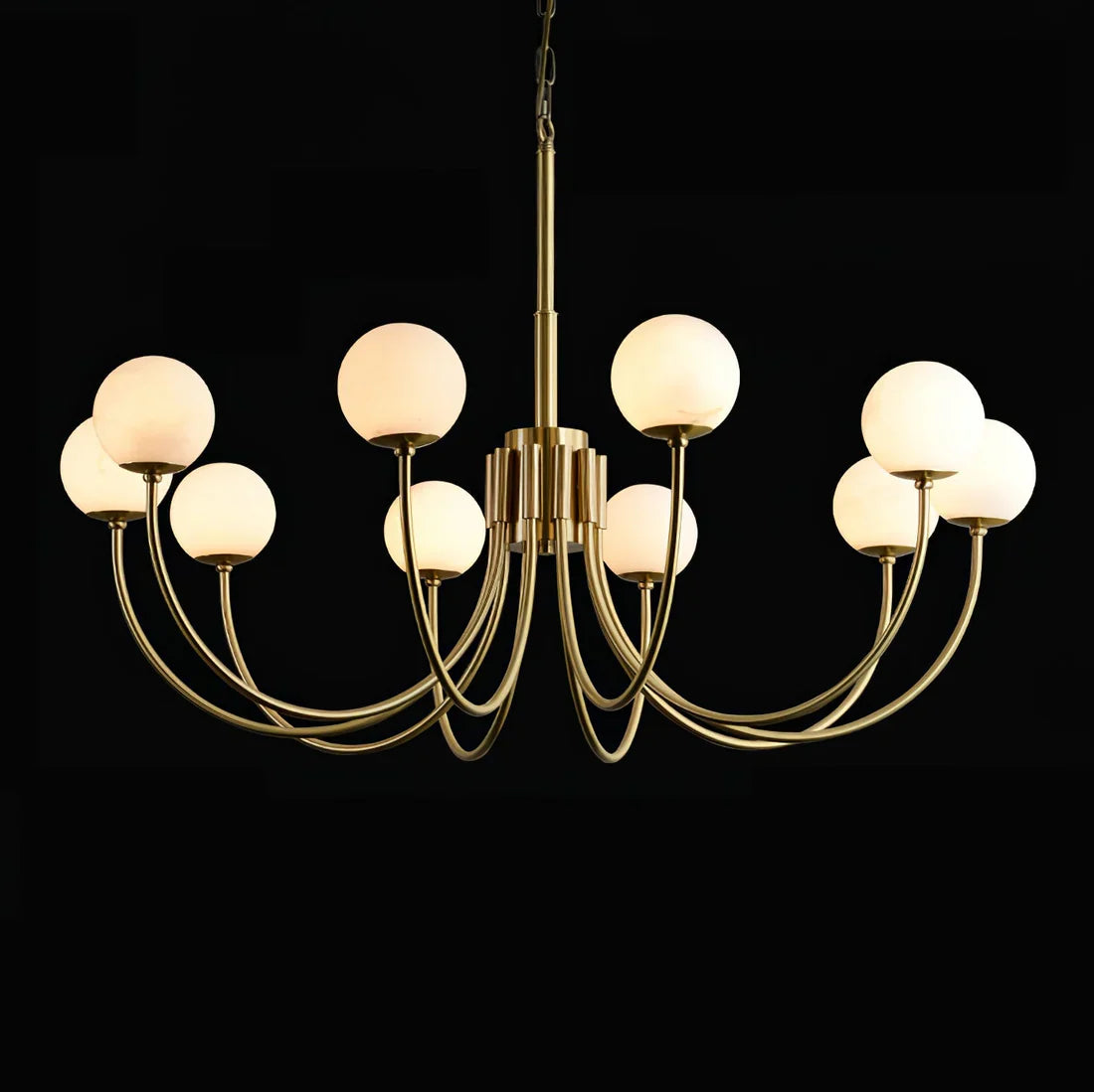 Alabaster Globe Chandelier – Brass & White, 6‑10 Heads