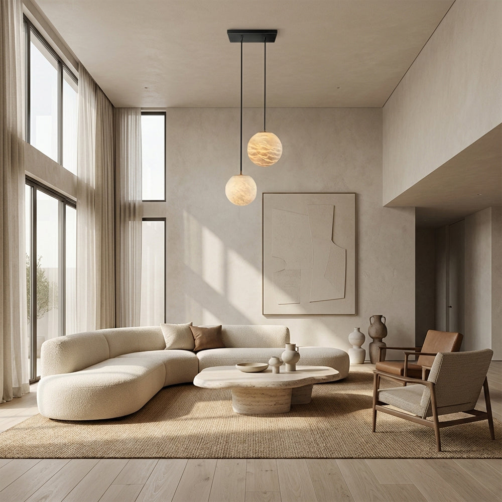 Cove Modern Natural Alabaster Double Globe Pendant Light 10"W