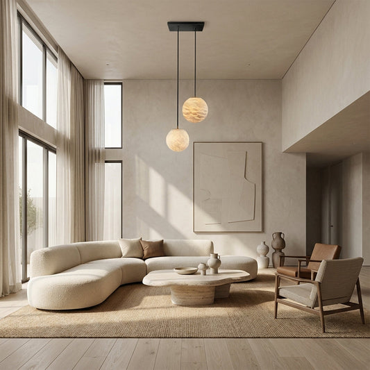 Cove Modern Natural Alabaster Double Globe Pendant Light 10"W