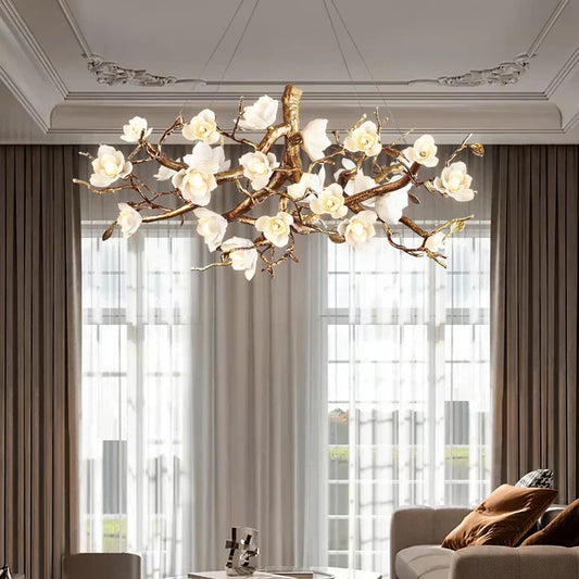 Lior Magnolia Branch & Porcelain Bloom Chandelier