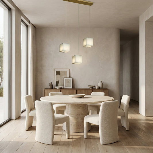 Nura Cube Natural Alabaster 3-Light Linear Pendant 12"W