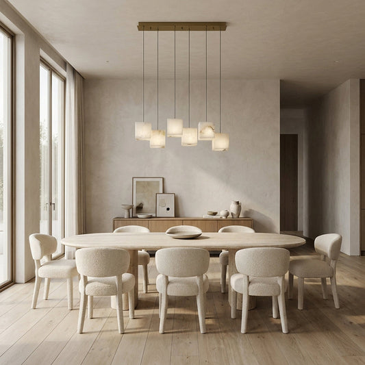 Nura Cube Natural Alabaster 6-Light Linear Pendant 27"W