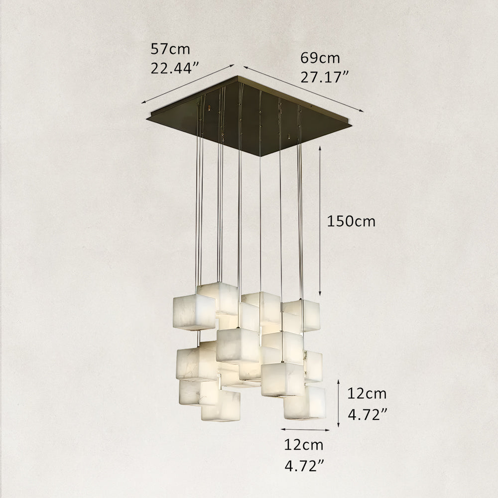 Nura Cube Natural Alabaster 18-Light Square Chandelier 27"L