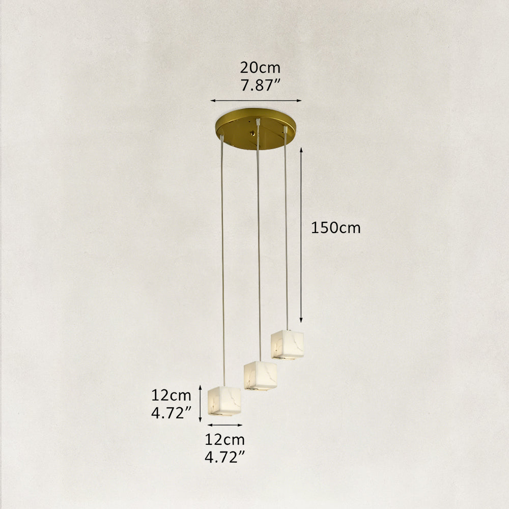 Nura Cube Natural Alabaster 3-Light Round Chandelier 8"D