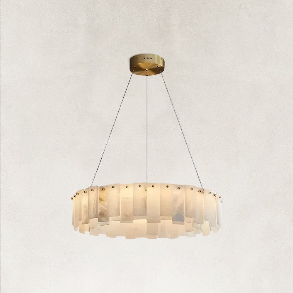 Serene Pillar Natural Alabaster Ring chandelier 32"D