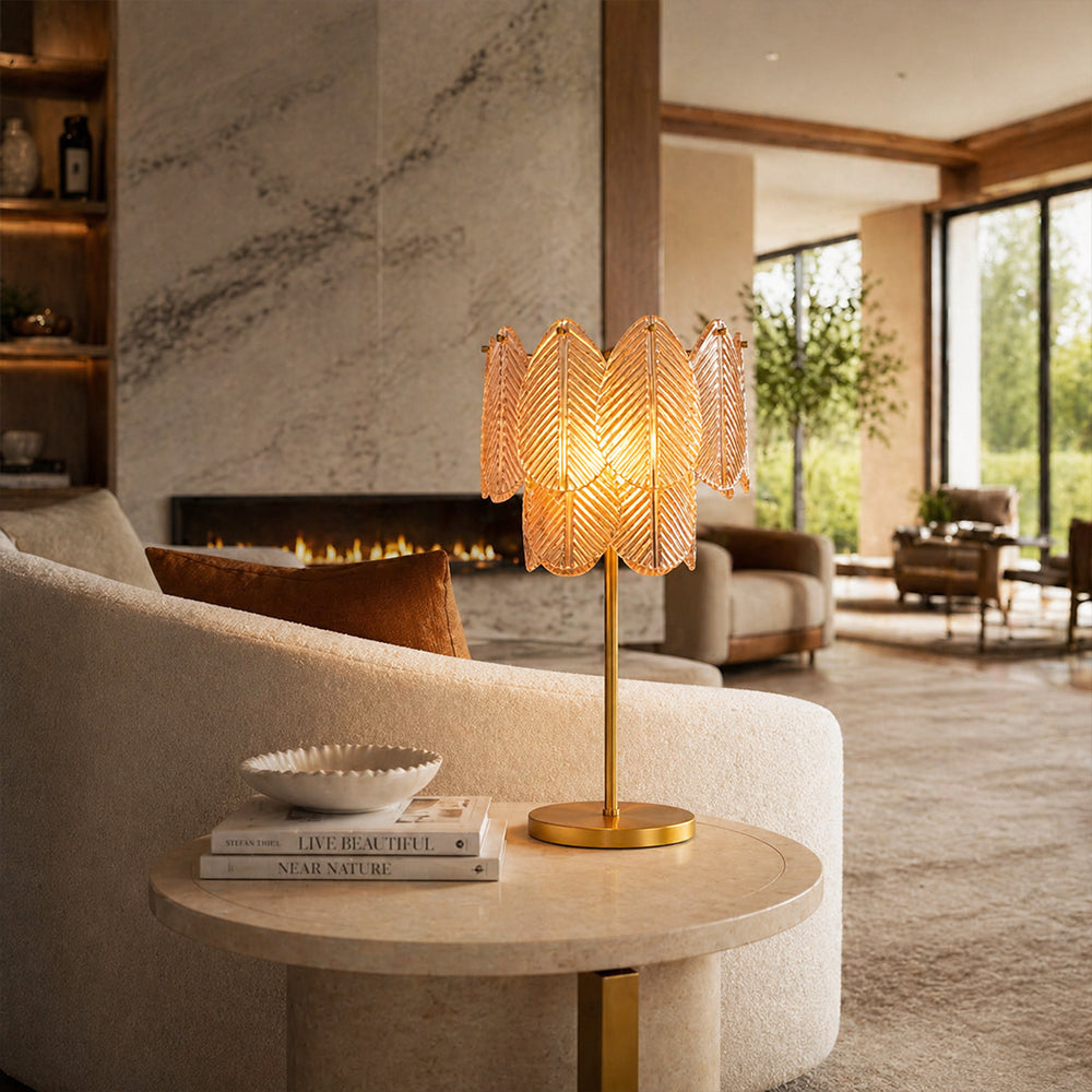 Echo Amber Leaves Glass Table Lamp 30"H