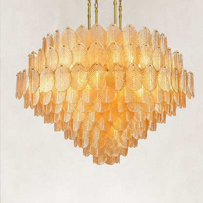 Echo Large Amber Leaves Glass Chandelier