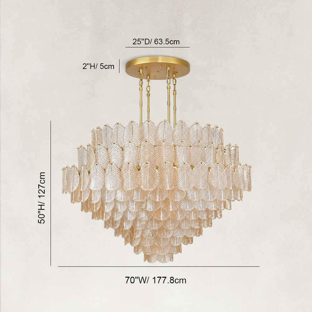 Echo Large Amber Leaves Glass Chandelier