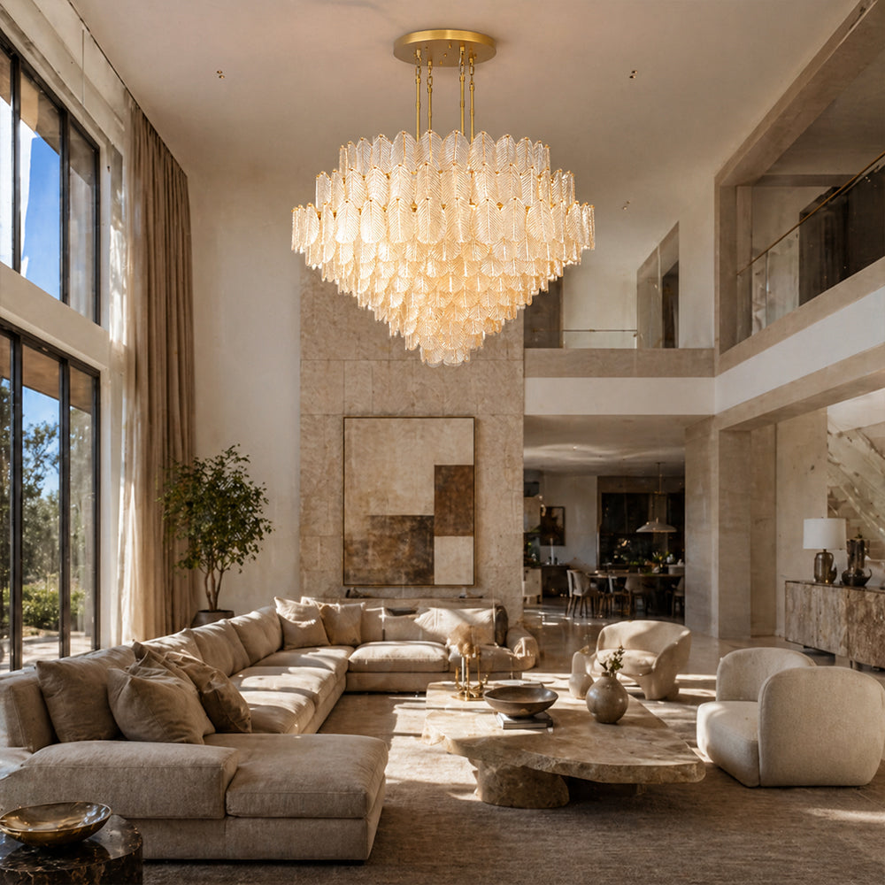 Echo Large Amber Leaves Glass Chandelier