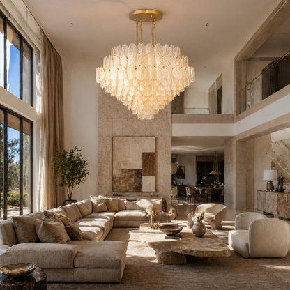 Echo Large Amber Leaves Glass Chandelier