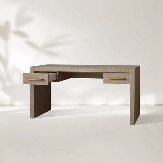 Bodhi Writing Desk Handcrafted From Solid White Oak With Brass Drawer Pulls