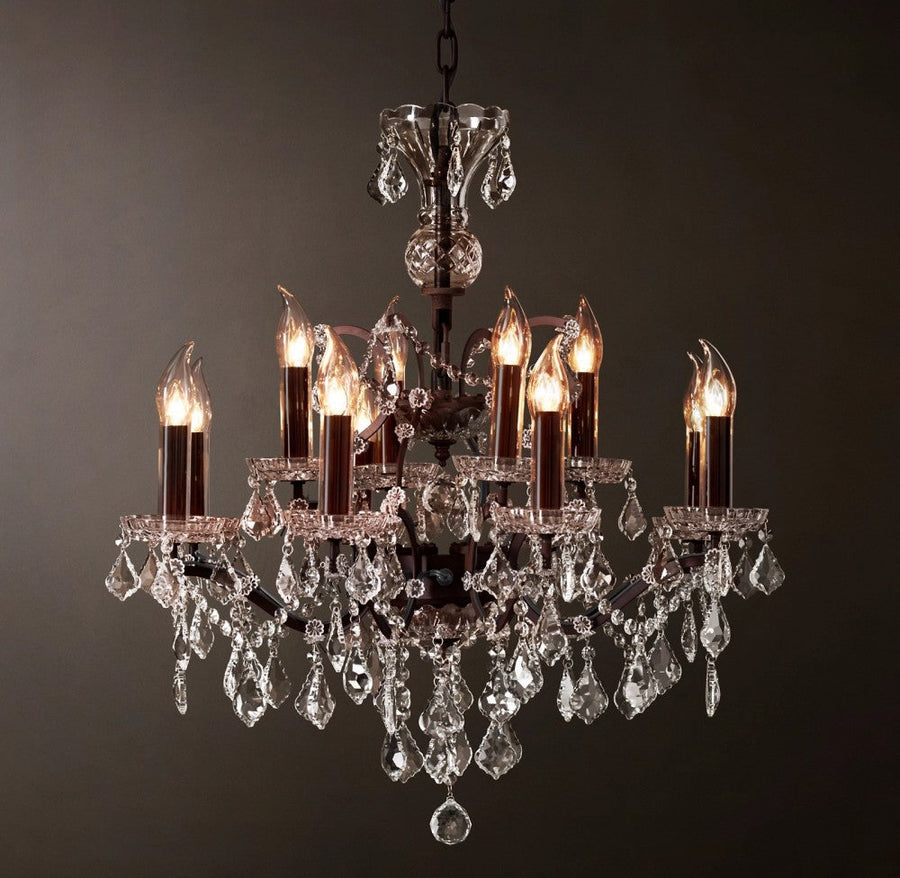 19TH Iron & Crystal Outdoor Chandelier 32"D