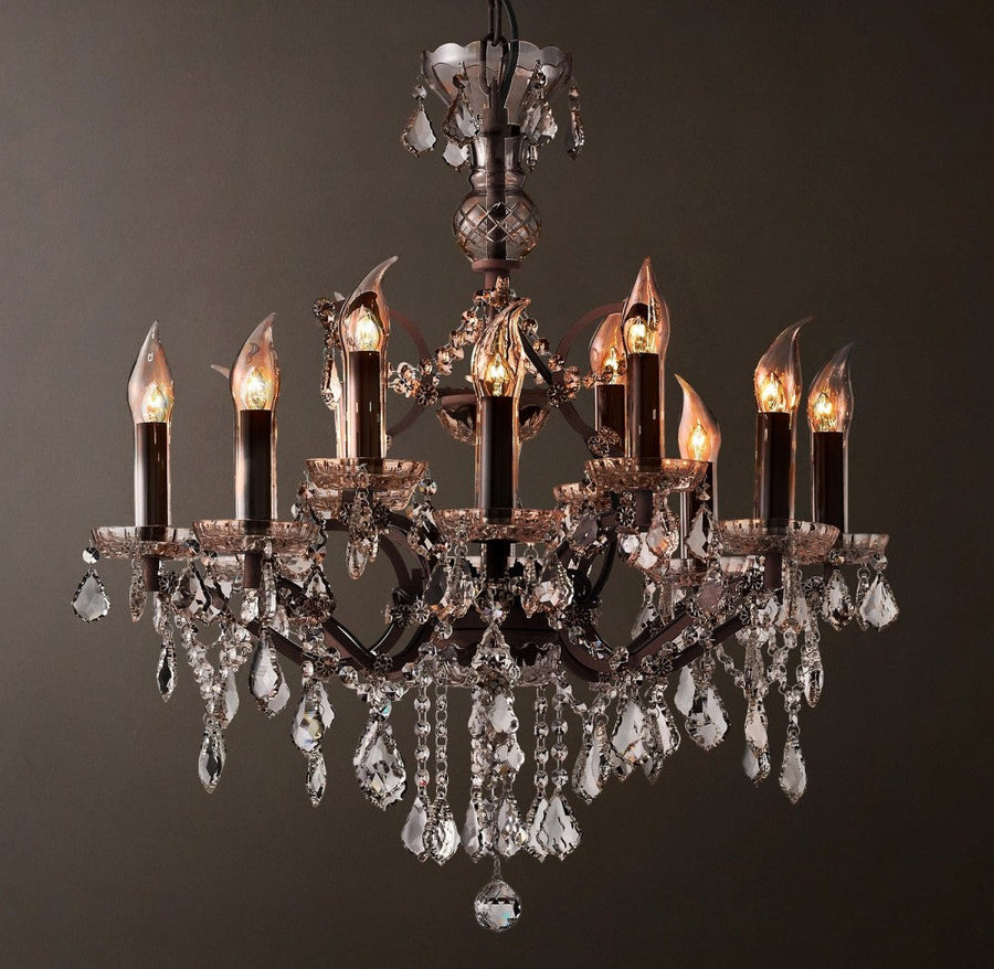 19TH Iron & Crystal Outdoor Chandelier 32"D
