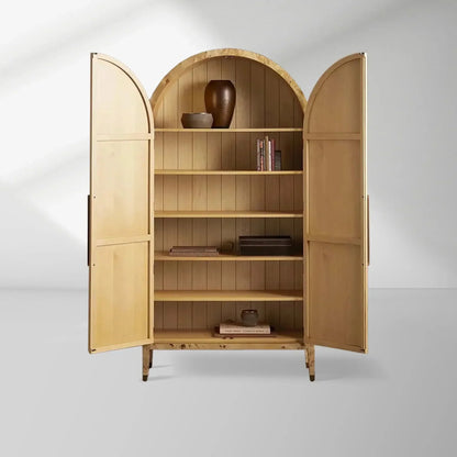 Hendi Burl Tall Cabinet Living Room Natural Wood Grain Storage Cabinet