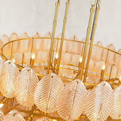 Echo Large Amber Leaves Glass Chandelier