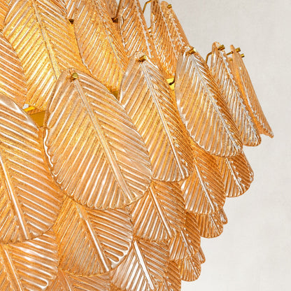 Echo Large Amber Leaves Glass Chandelier