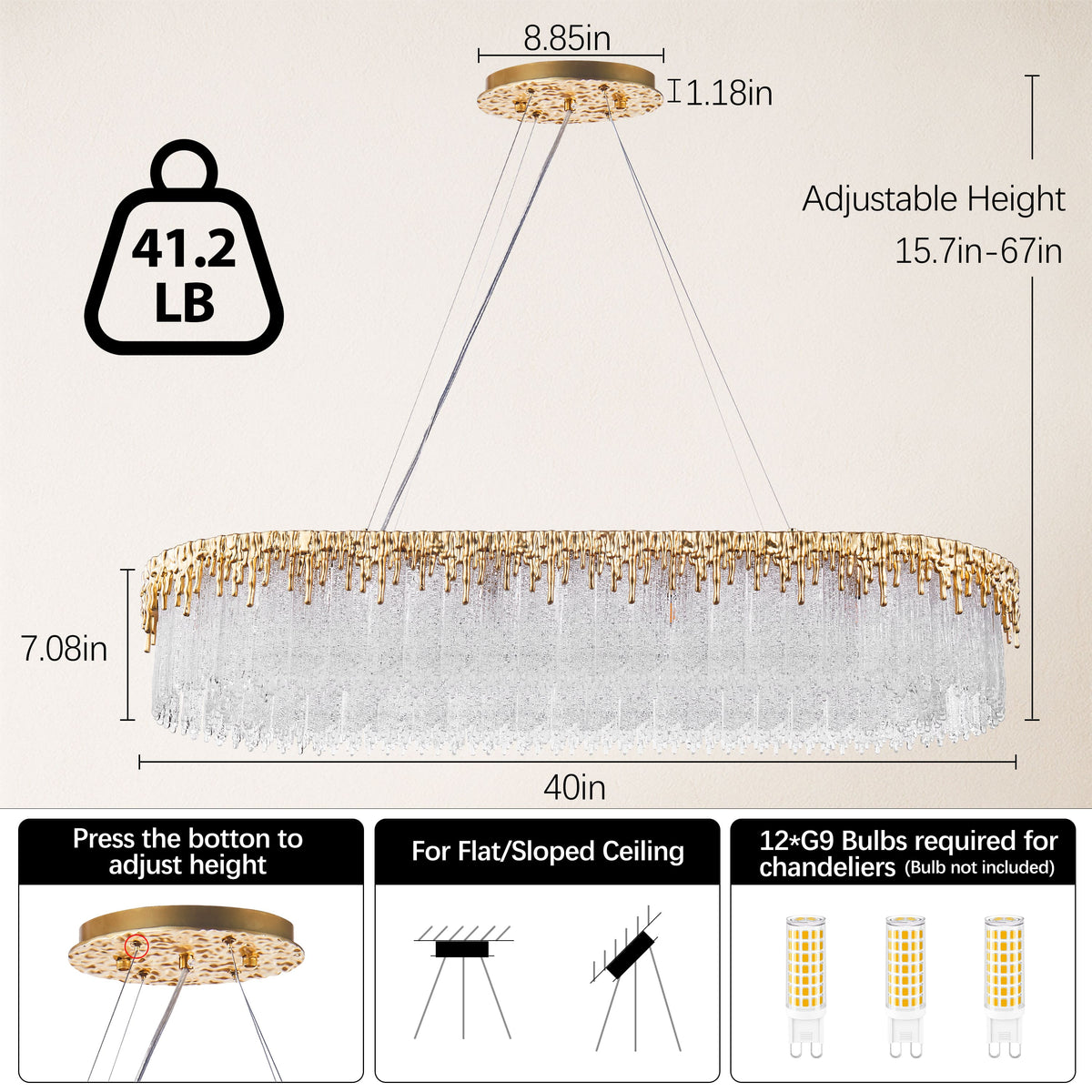 Ethereal Flow Crystal Glass Rectangular Chandelier 40"W