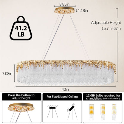 Ethereal Flow Crystal Glass Rectangular Chandelier 40"W