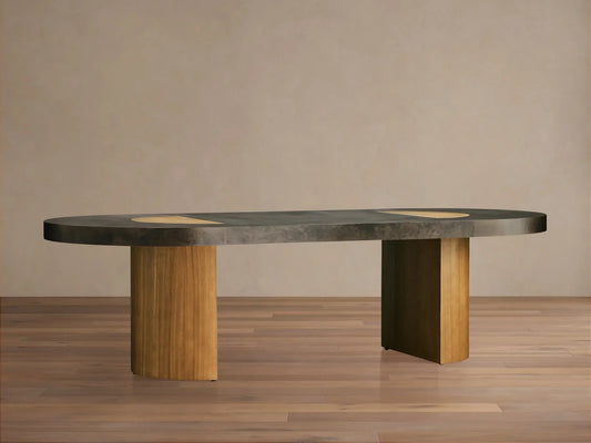 Acacius Dining Table Oxidized Steel Wood Industrial Artisanal Dining