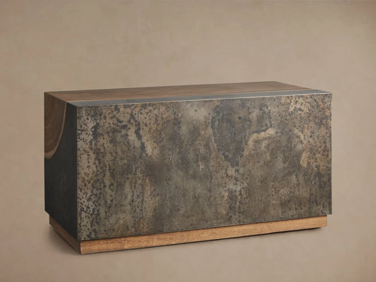 Acacius End Table Oxidized Steel Wood Industrial Artisanal Living