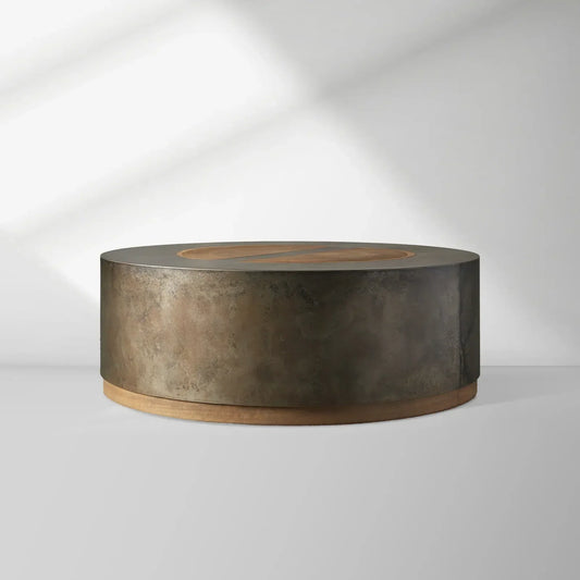Acacius Round Coffee Table Yukas Wood Cocktail Table Sofa Industrial Center Tea Table