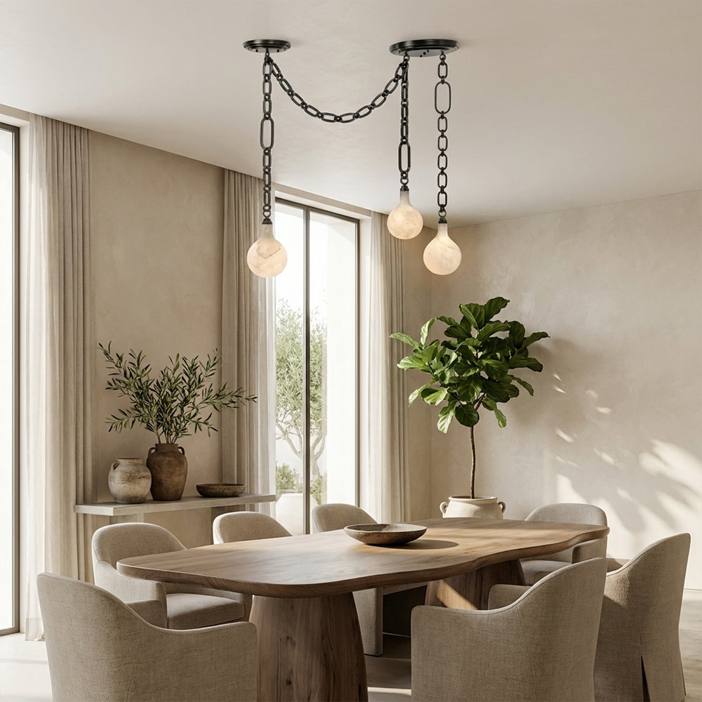 Aether Alabaster Chain Linked 3 Light Pendant Light 12”D