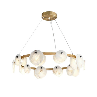 Alabaster 8-12 Head Brass & White Chandelier