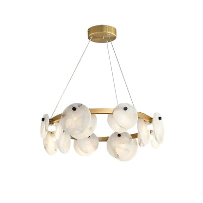 Alabaster 8-12 Head Brass & White Chandelier