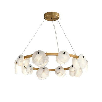 Alabaster 8-12 Head Brass & White Chandelier