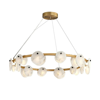 Alabaster 8-12 Head Brass & White Chandelier