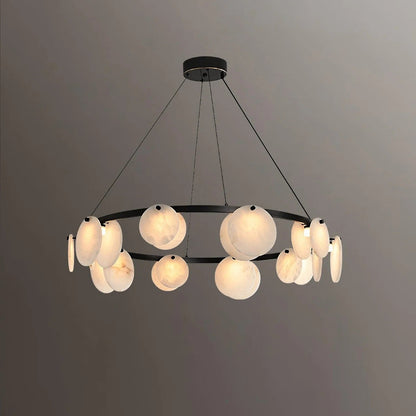 Alabaster 8-12 Head Brass & White Chandelier