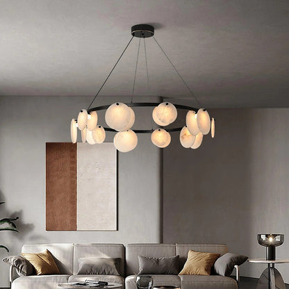 Alabaster 8-12 Head Brass & White Chandelier