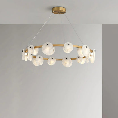 Alabaster 8-12 Head Brass & White Chandelier