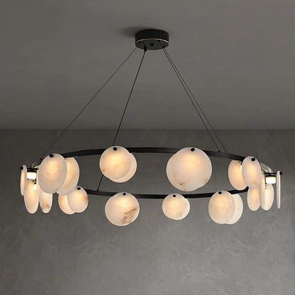 Alabaster 8-12 Head Brass & White Chandelier