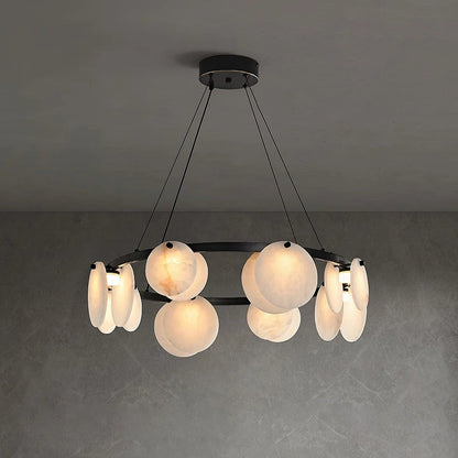 Alabaster 8-12 Head Brass & White Chandelier
