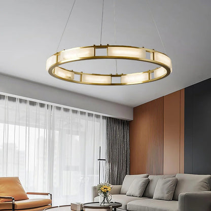 Alabaster Brass & White LED Chandelier – Luxury 39‑Inch Diameter