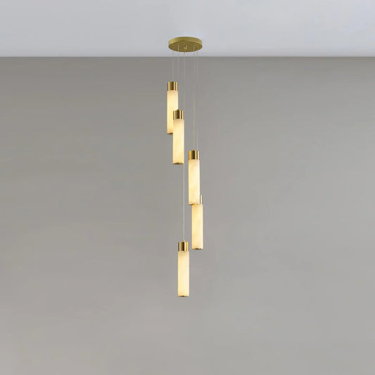 Alabaster Cascade Chandelier – Brass & White Multi-Head LED