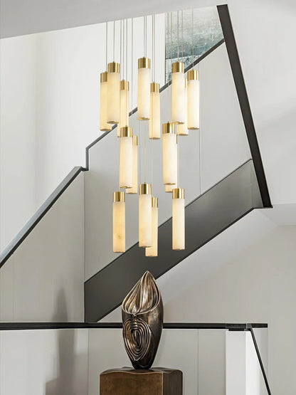 Alabaster Cascade Chandelier – Brass & White Multi-Head LED