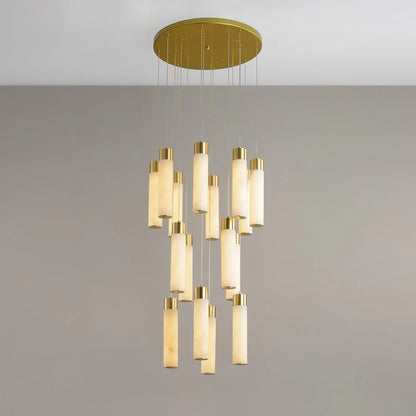 Alabaster Cascade Chandelier – Brass & White Multi-Head LED