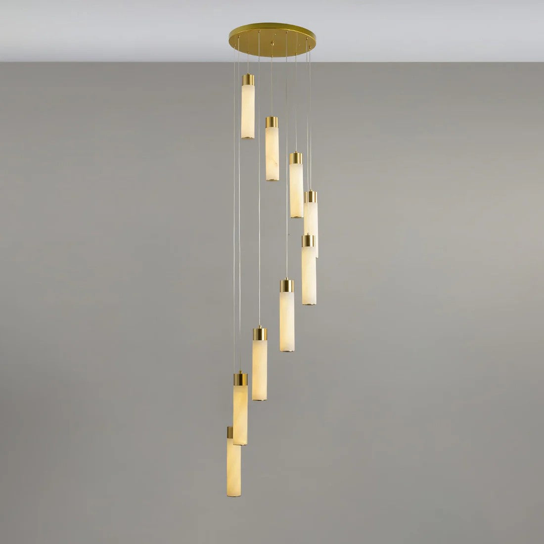 Alabaster Cascade Chandelier – Brass & White Multi-Head LED