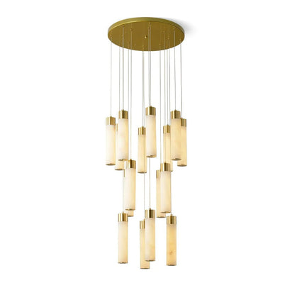 Alabaster Cascade Chandelier – Brass & White Multi-Head LED