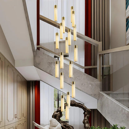 Alabaster Cascade Chandelier – Brass & White Multi-Head LED