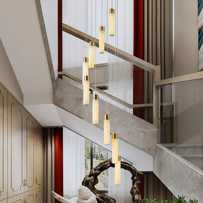 Alabaster Cascade Chandelier – Brass & White Multi-Head LED