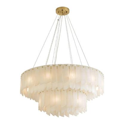 Alabaster Cascade Tiered Chandelier – Luxury Brass & White Ceiling Light