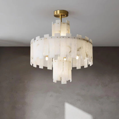 Alabaster Chandelier – Elegant Brass & White Alabaster Light Fixture
