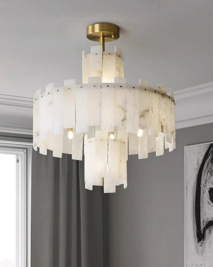 Alabaster Chandelier – Elegant Brass & White Alabaster Light Fixture