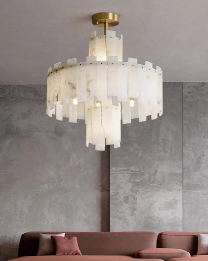 Alabaster Chandelier – Elegant Brass & White Alabaster Light Fixture