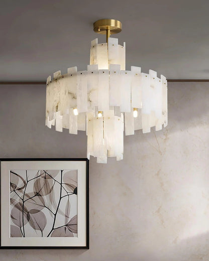 Alabaster Chandelier – Elegant Brass & White Alabaster Light Fixture