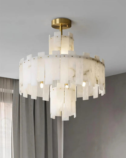 Alabaster Chandelier – Elegant Brass & White Alabaster Light Fixture