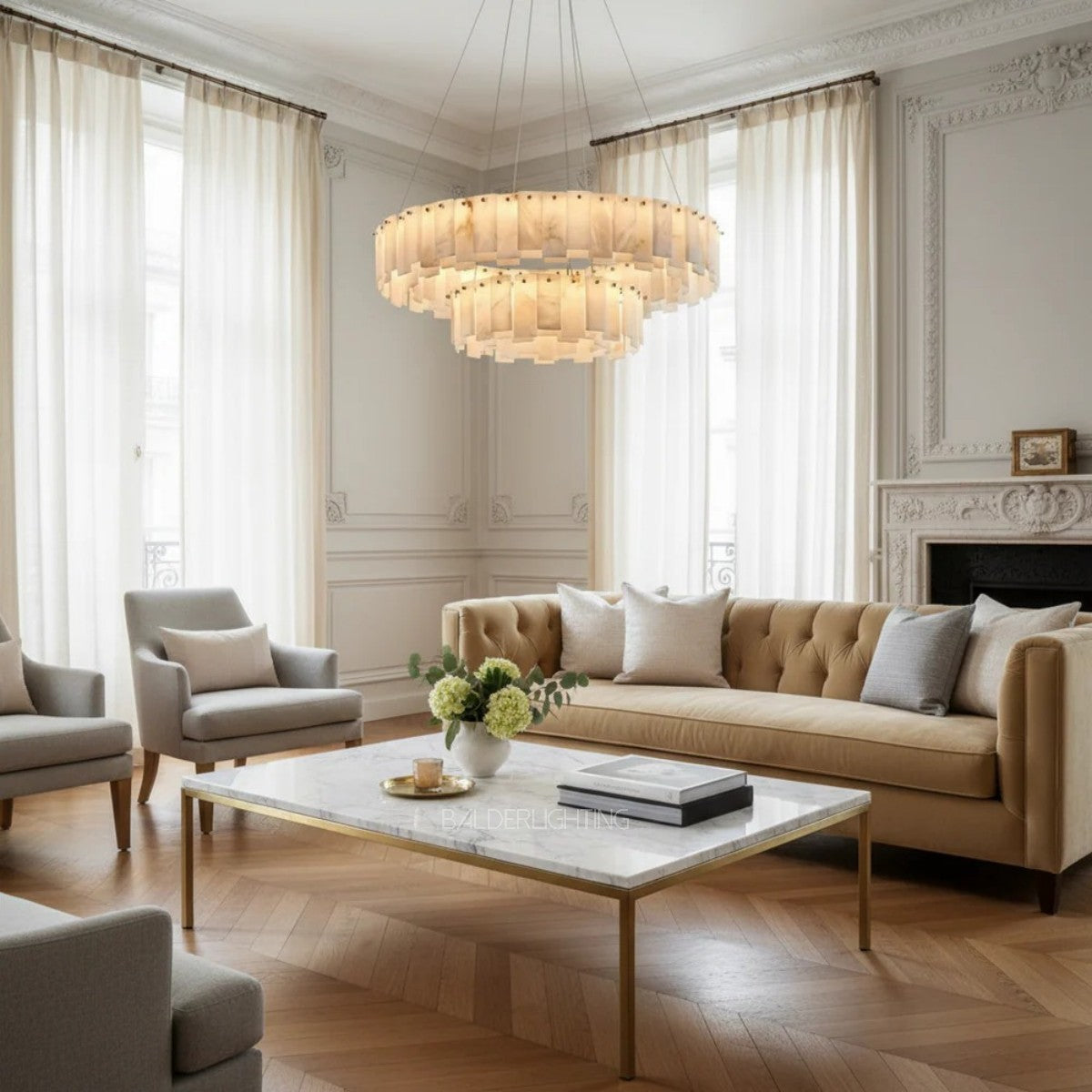 Alabaster Double Round Chandelier